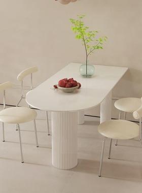 奶风白色岩板餐桌餐椅组合油现代约简小户型家用半圆纯TLT形吃饭