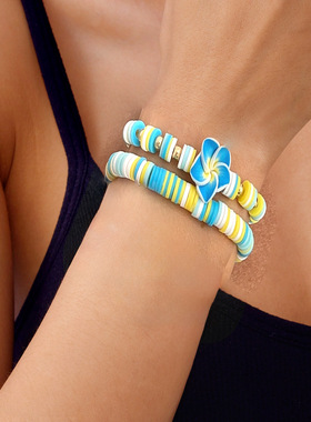 跨镜波西米亚风软陶花朵弹力手链套装沙滩度假彩色串珠bracelets