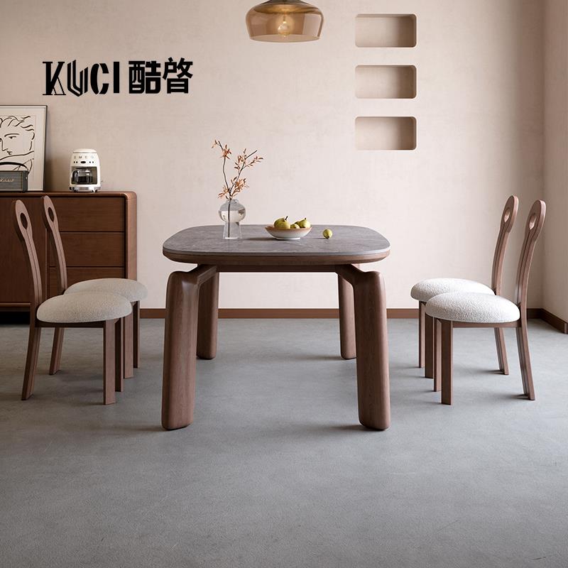 北欧实木岩板餐桌轻奢现代简约大小户型白蜡木客厅家用方形饭桌