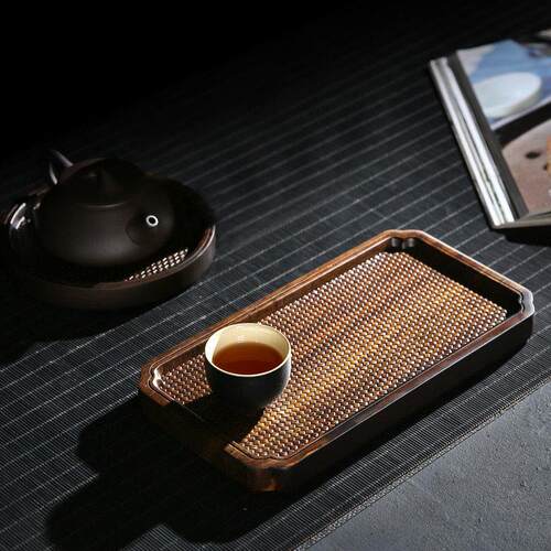 干泡台黑檀实木整块茶盘长方形家用中式浮雕茶道小茶盘壶承茶托盘