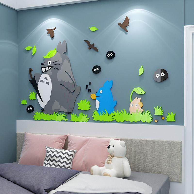 龙猫贴纸儿童房间布置男孩卧室墙面装饰床头创意卡通画 画背景3d