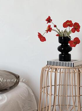 Homeside黑白玻璃花瓶北欧ins极简覆古波浪形水培花器艺术摆件