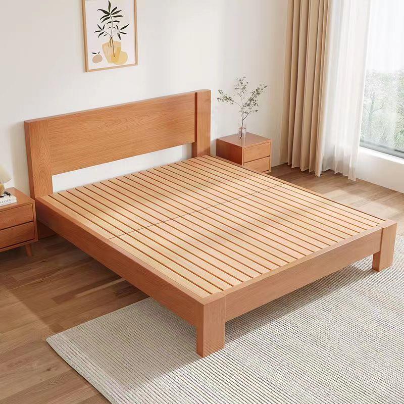 曲美家居榉木床 全实木现代简约单双人床架出租房屋家用1.258米榉