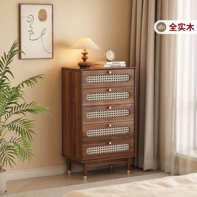 中古风藤编实木斗柜卧室五斗柜抽屉收纳柜床尾置物柜多功能收纳柜,住宅家具,斗柜,淘宝优惠券,粉丝福利购,淘宝优惠卷