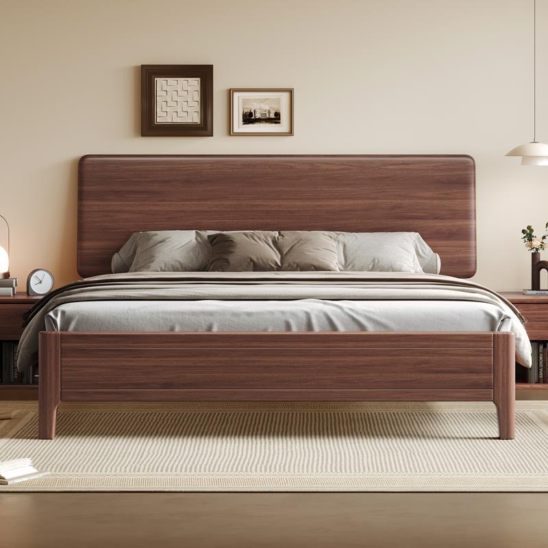 黑胡桃木实木床2米x2米2大床主卧双人床1米8乘2米新中式原木婚床