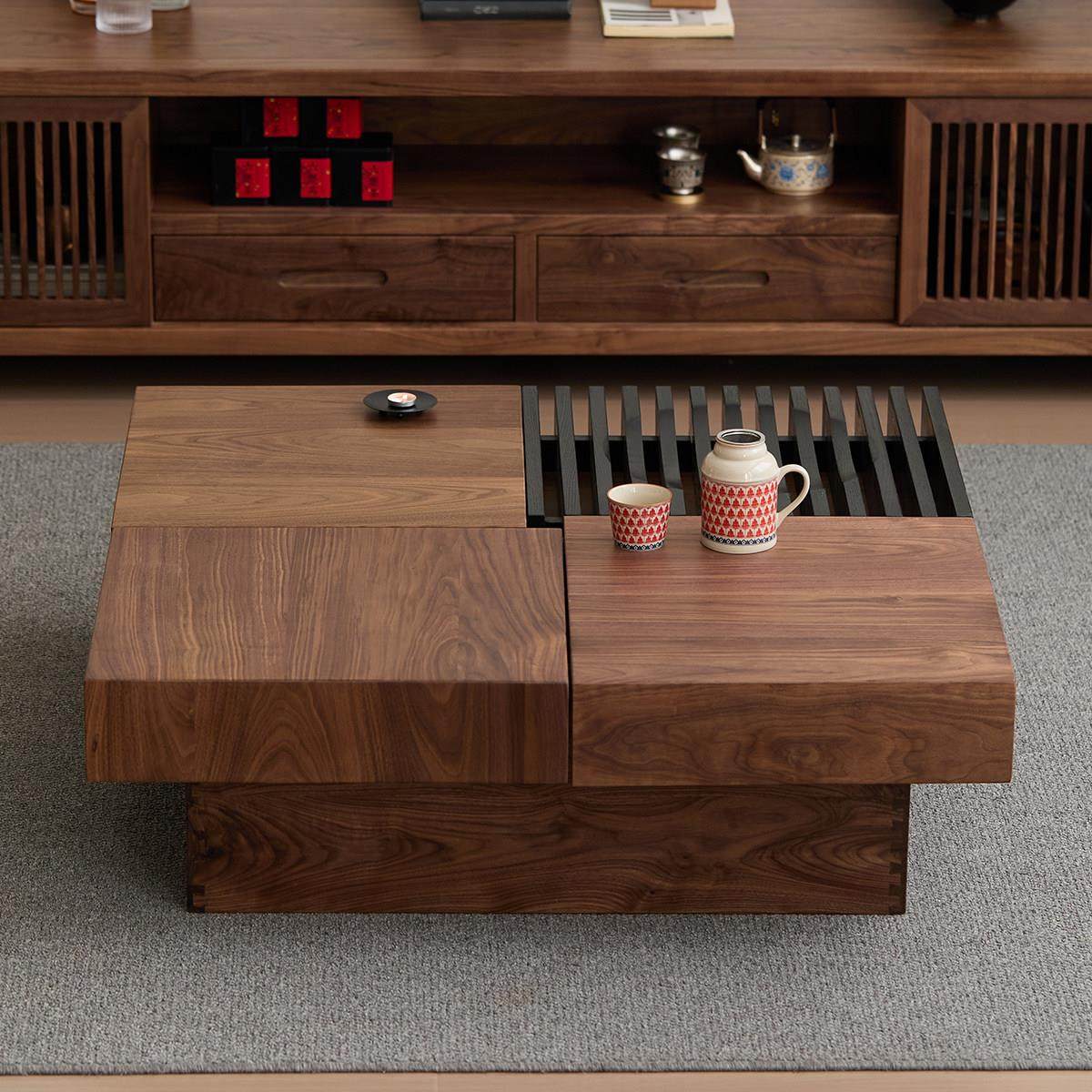 中古风北美黑胡桃木茶几北欧现代简约意式高级感客厅家用方形茶几