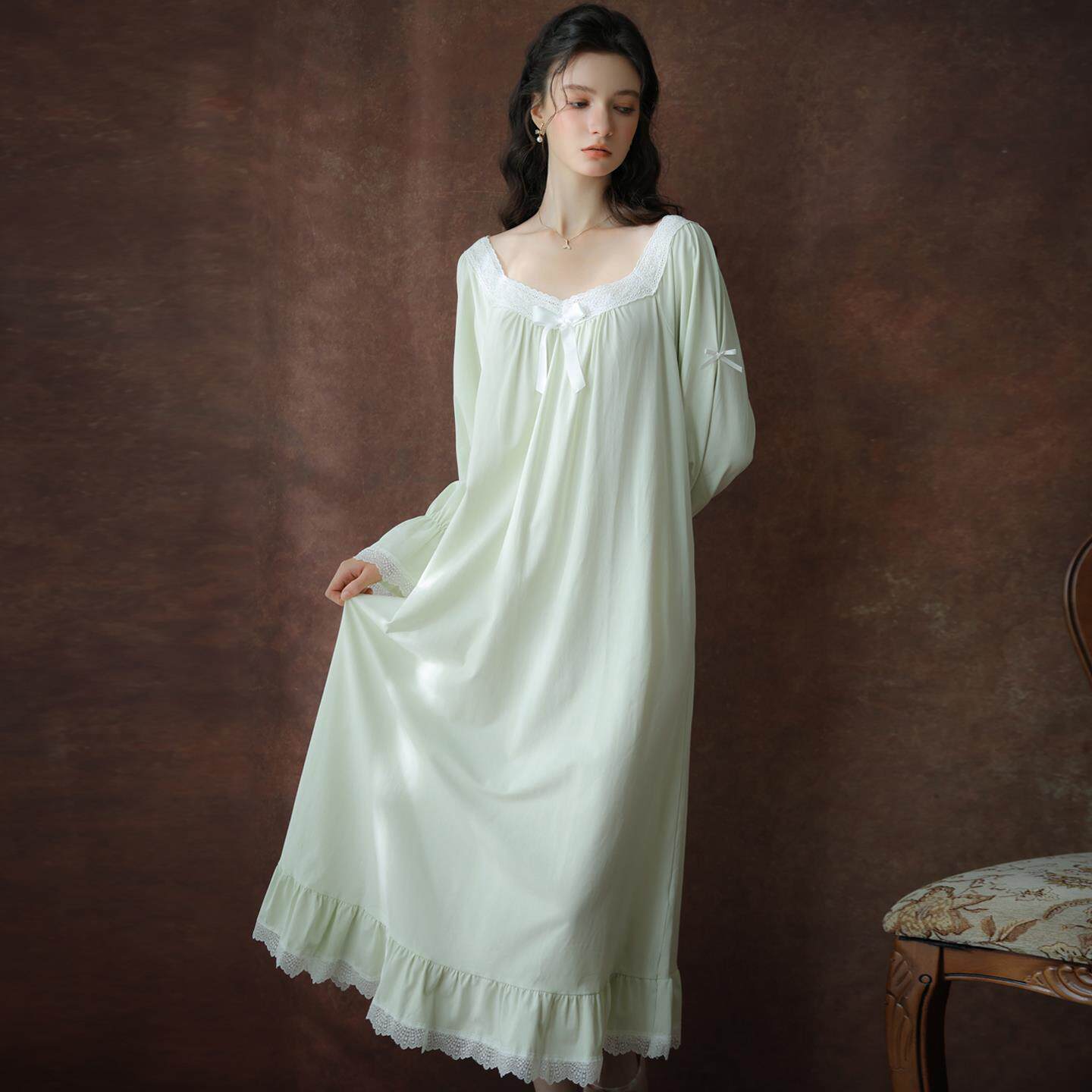 法式宫廷风纯棉睡裙女春秋宽松法式甜美公主风睡衣少女2025新款裙