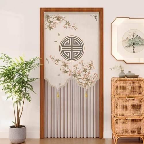 新中式门帘遮挡隐私帘免打孔布艺蕾丝半帘夏季防蚊卧室化妆室通用