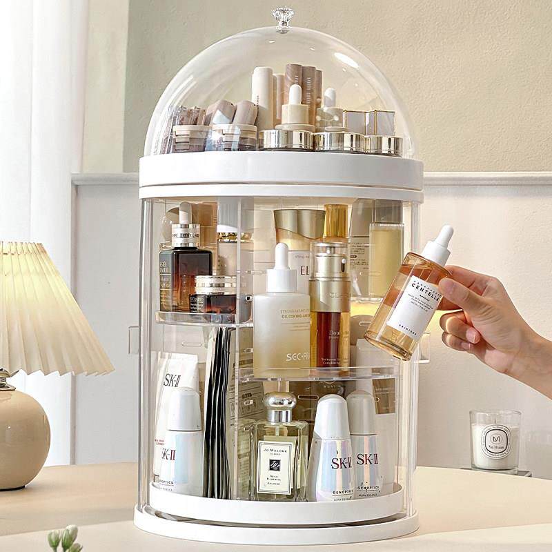 防尘化妆品收纳层架桌面旋转化妆台收纳盒大容量护肤品香水置物架