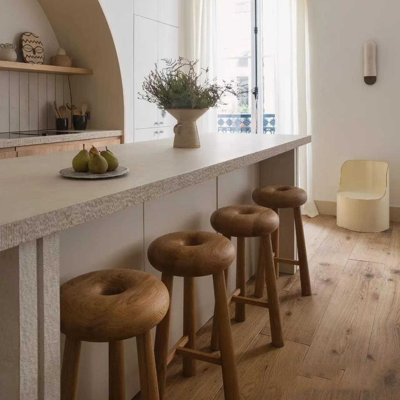 中古风全实木小户型简约吧椅法式样板间家用高脚椅复古吧台椅