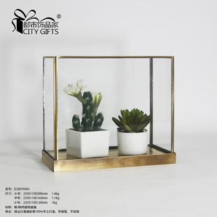长方形复古铜框玻璃罩物景展示摆柜微观件透明玻D2007040文璃防尘