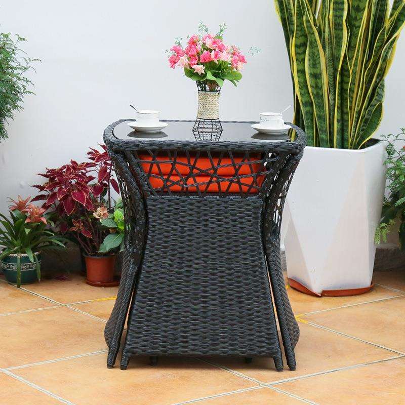 红户外台小茶桌椅家用藤椅三件套休闲组合藤编椅户T-202211外茶几