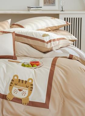 VFJJ5J845O【刺送抱枕】绣100S贡缎长棉四件套绒可爱毛巾绣纯棉被