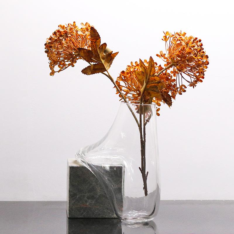 现培玻璃花瓶形摆件大水理石底座抽象流动异花器样NZL板间代软装