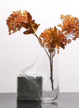 现培玻璃花瓶形摆件大水理石底座抽象流动异花器样NZL板间代软装