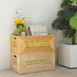 木箱实木收纳箱竹编木框书房卧室客厅边几置物储物装饰收纳盒