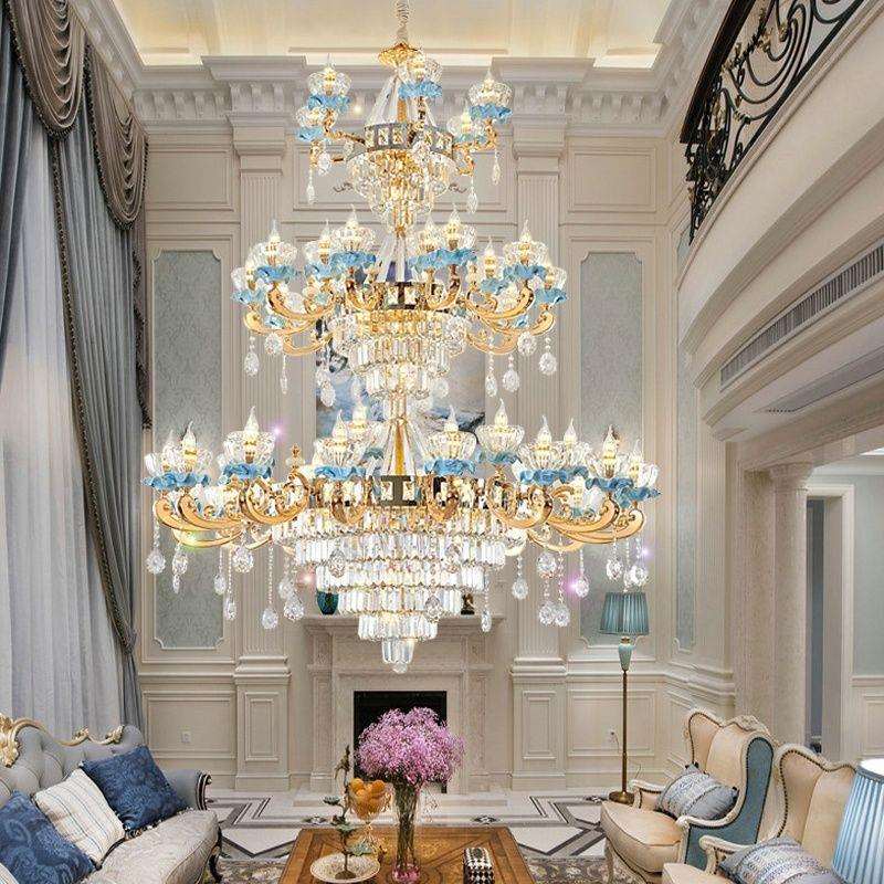 楼欧式别墅水晶大厅吊灯轻灯奢大气客复式26法式陶瓷吊灯餐厅具新