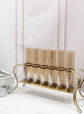 美式品轻玻奢璃花瓶摆花件透明客厅创意家居干-插花电视柜装饰摆