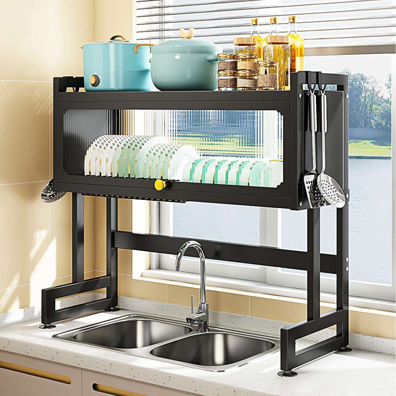 厨房水90576876槽上置物架带门沥杂物碗架碗碟收纳架柜家用多功能