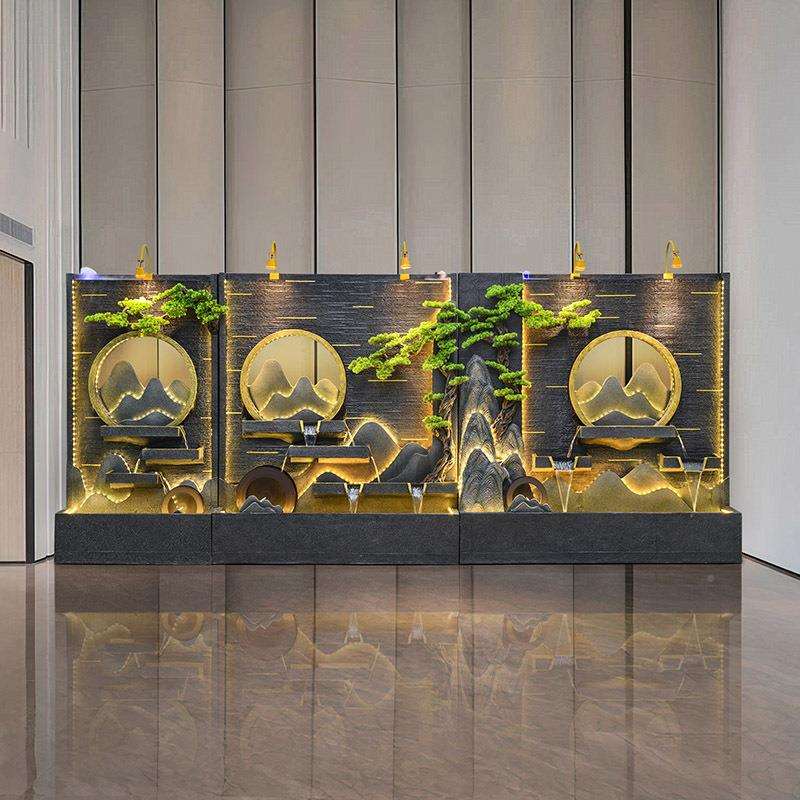 水幕HOQ墙水件公司酒店屏风隔断招财风摆轮户外庭院假水山喷泉流