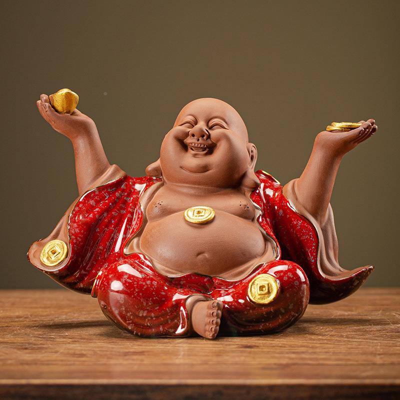 新中禅意陶瓷招财家勒笑佛摆件创意EXB玄关式客厅居办公室装饰摆