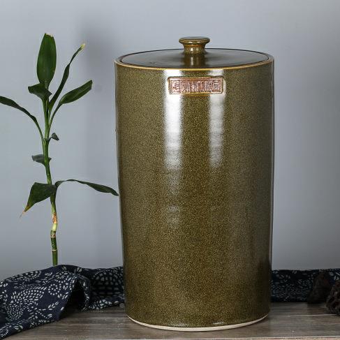 LSH陶米缸瓷米桶水缸油缸家用带盖20斤50斤0斤装德镇储物缸防景潮