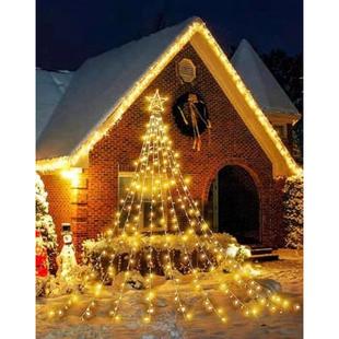 新款 饰le 圣诞庭灯串外星星瀑布户院花园节五星流0028苏彩灯串灯装