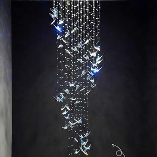 蝴蝶水晶吊灯轻奢of公寓旋楼梯长l吊灯现代t简约别墅客转厅挑745