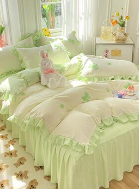 被韩版床床裙款四套纯棉RZA套荷叶边公主风少件女心被套单三件套