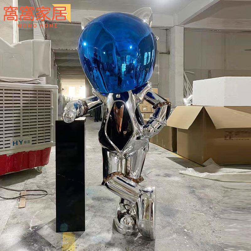 玻璃电镀空太猫地大摆件机械机器网钢红猫坐姿雕塑装饰现RX66代轻