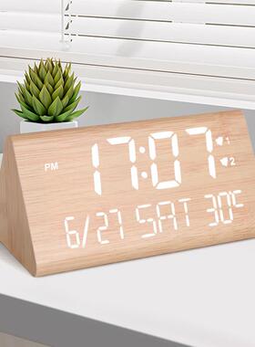 多功能万年历pv28348子c木钟质数字LD木头钟学生贪睡闹钟电桌面E