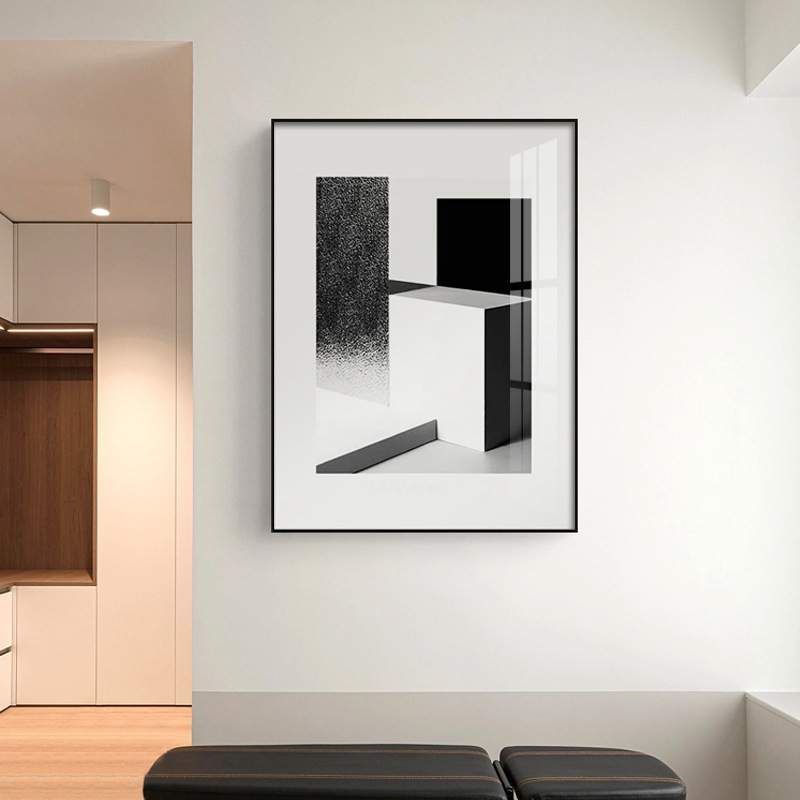 形态 现代黑白抽象民宿装饰画极简几何客厅挂画建筑艺术玄关壁画图片