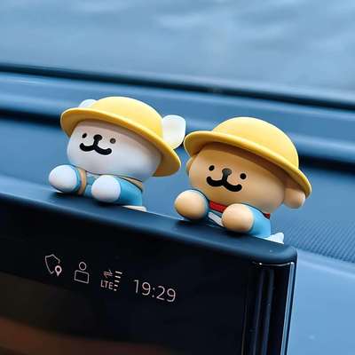 可爱线条小狗汽车摆件车屏幕趴载507趴品公仔车中控台玩偶内装饰