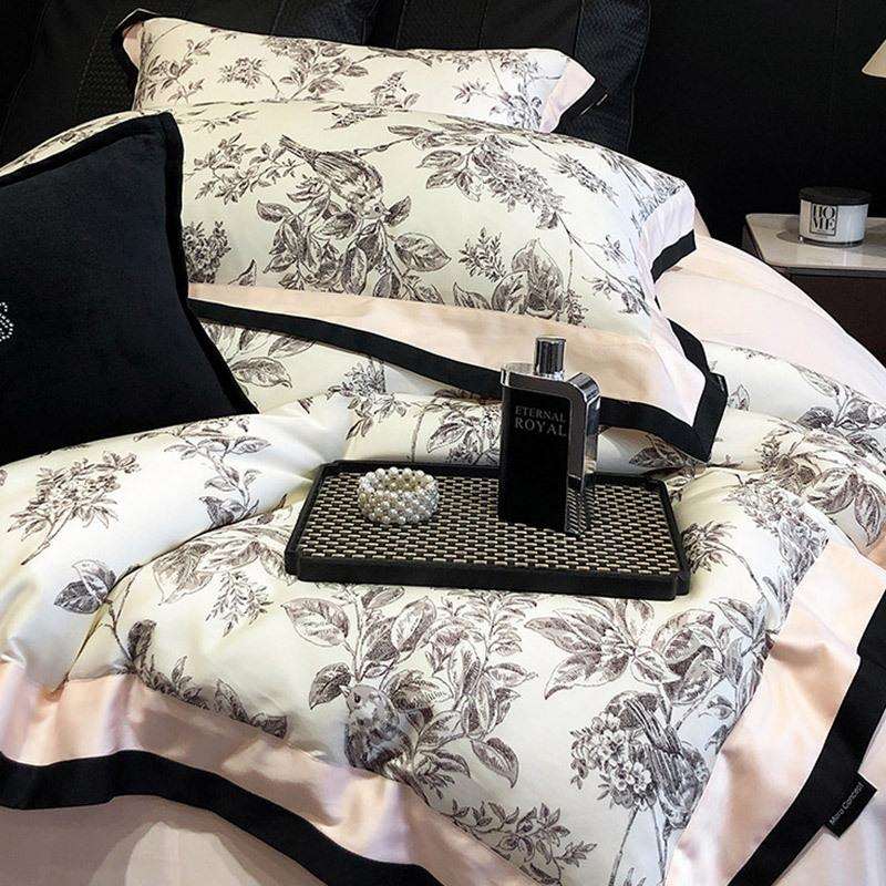 秋冬高端式风100S全棉ML402磨毛四件套花美卉数码套印花被床品粉