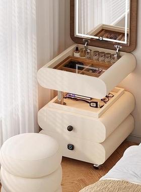 实型木梳妆卧室小床头柜一体可移法式奶油风小户型迷台你化100378