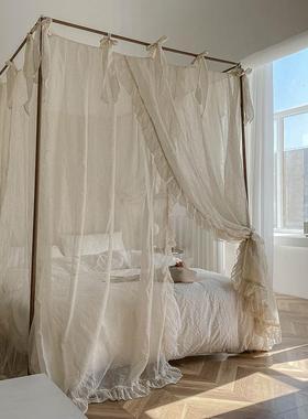 落AL101709地宫法卧室公防主风床幔亚麻式蚊帐三开门家用7廷L尘民