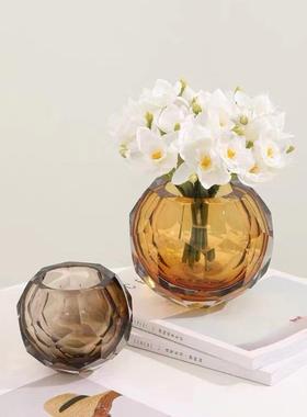 现代简水晶玻璃厅花瓶摆件客间插花样板琉璃烛台轻奢约软装饰品