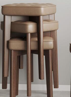 实木子凳家用小VMK方凳板可叠放简圆凳梳妆矮凳客厅餐易桌椅子收