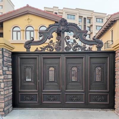 厂家铝艺别墅庭院大手门自建园平房花WQD乡村别墅电动动入户开双