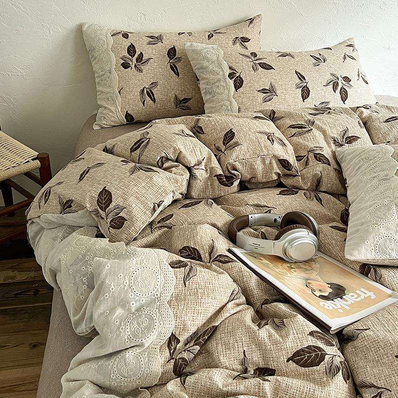 A类法重式复亚麻床上古四套全棉件花边原麻高克印花4件A类高克套