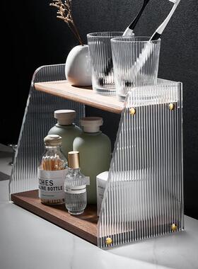 亚家用11461轻奢克力胡桃台木桌置面式多层收纳架托盘收纳物架储