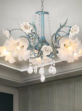 红式客厅铁艺灯XIH轻奢水晶吊灯蓝色地中海客欧吊厅灯卧室灯民宿