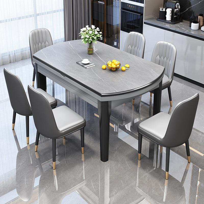 用亮光岩板组餐MYY椅合现代简约餐桌家可伸缩圆桌加厚实木桌饭桌
