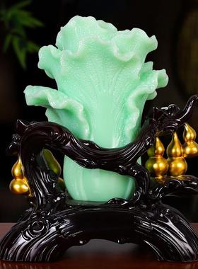 中式五树福青玉仿色白菜摆件办公7254室客厅家居摆件装饰玉品脂工