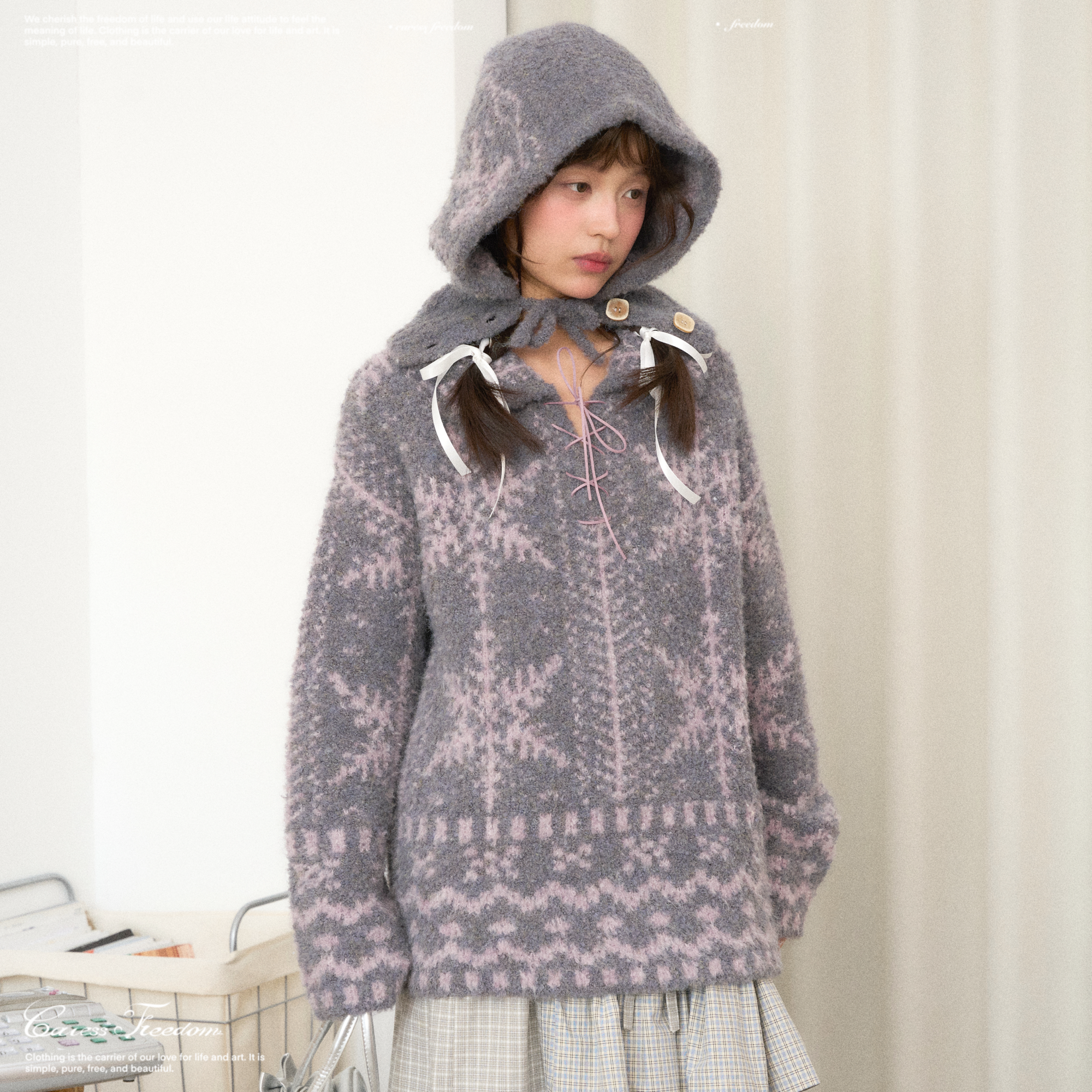 深灰色羊毛针织费尔岛套头毛衣