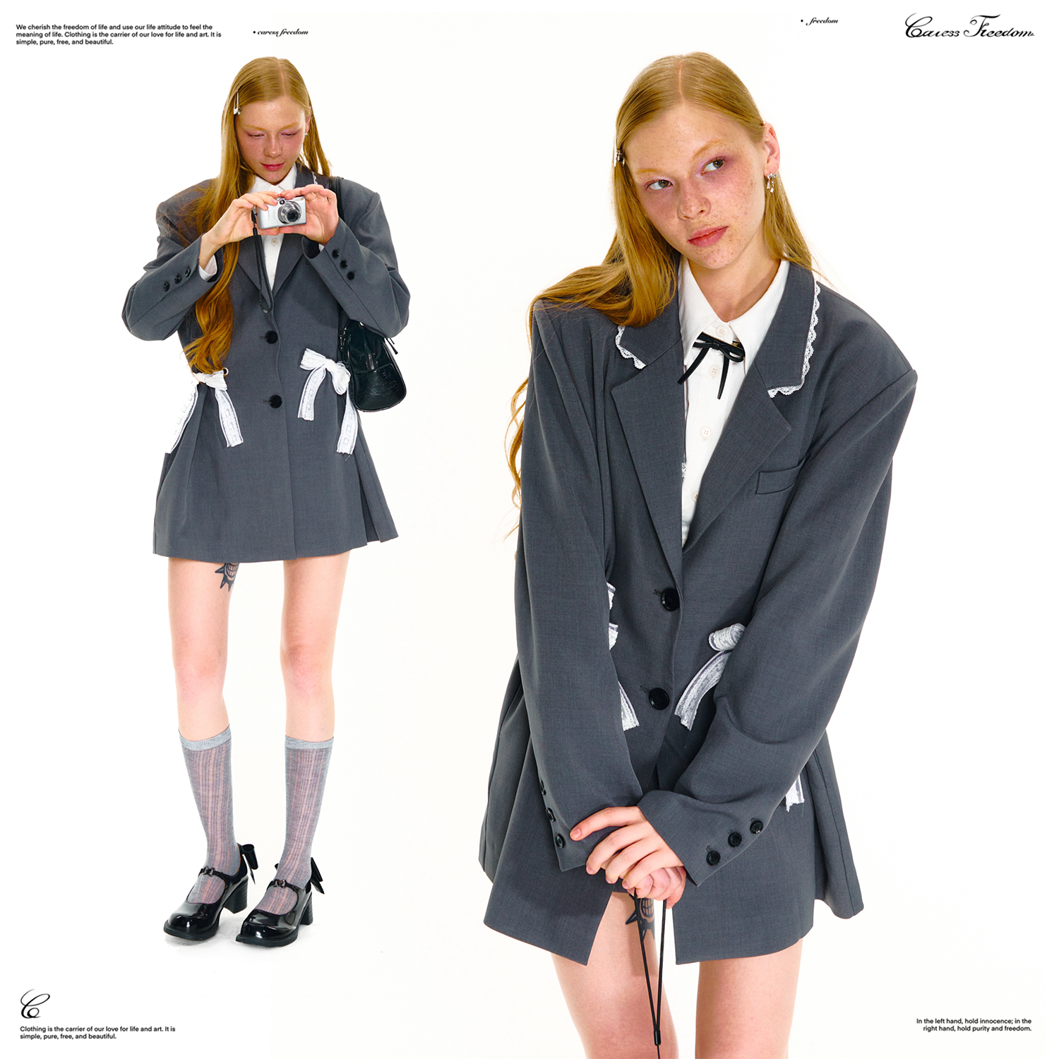 蕾丝边系带蝴蝶结收腰修身西装