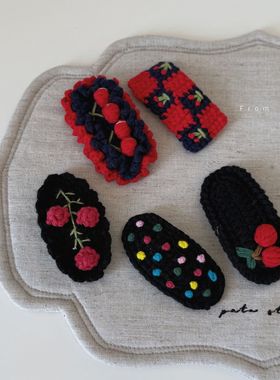 手工樱桃波点钩织发夹编织bb夹毛线刘海夹边夹头饰发饰女