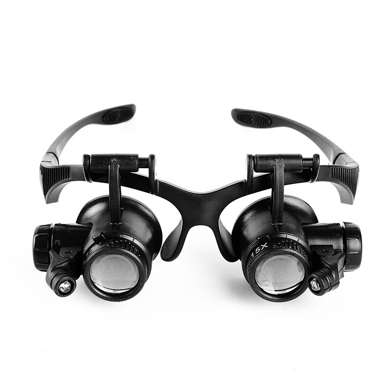 双目头戴维修放大镜带灯LED修表修手机近距离观察多组镜片扩大镜