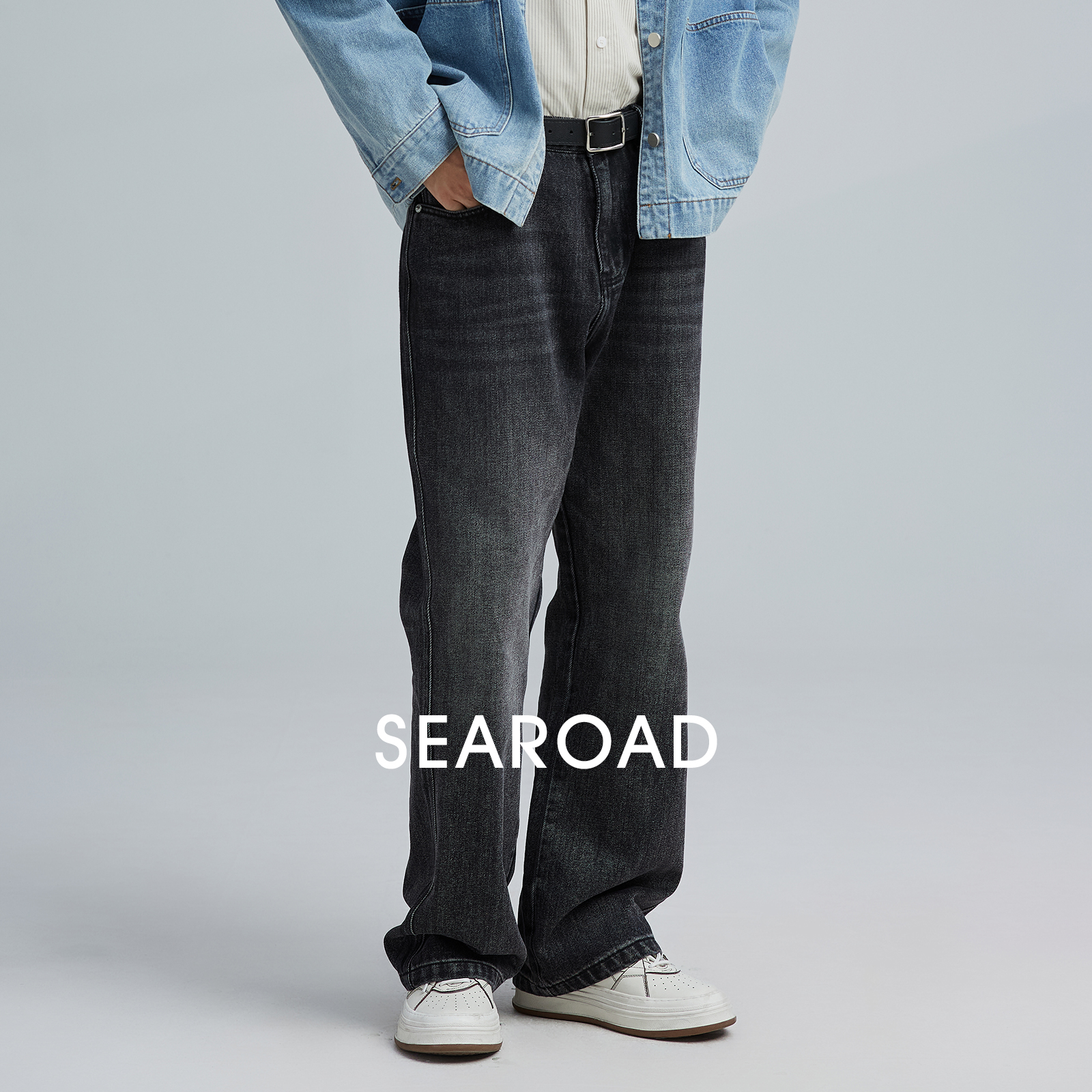 海上公路旗舰店美式高街复古牛仔裤男士四季百搭款时尚黑色裤子