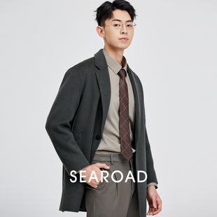 海上公路旗舰店极简绵羊毛男士 英伦上衣 帅气羊毛呢大衣外套中长款